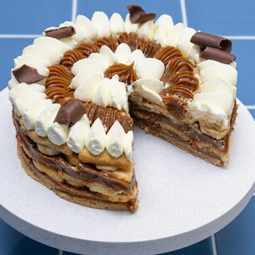 Torta sin horno de banana y dulce de leche
