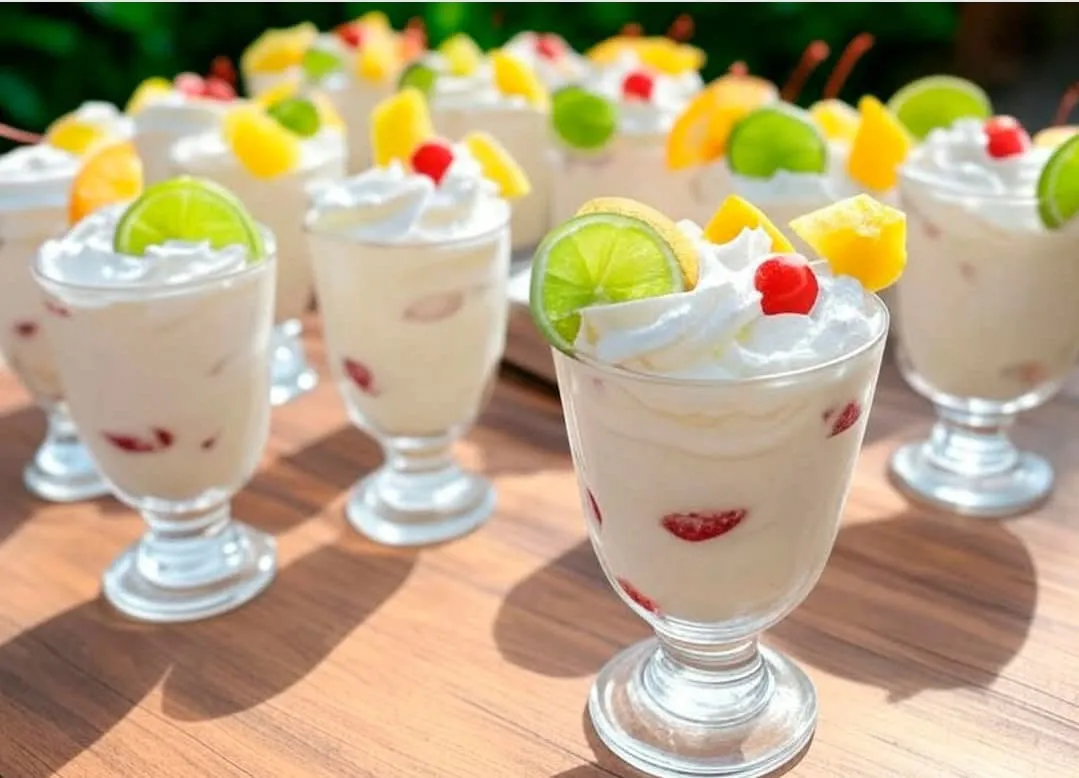 Copas de frutas y crema suave