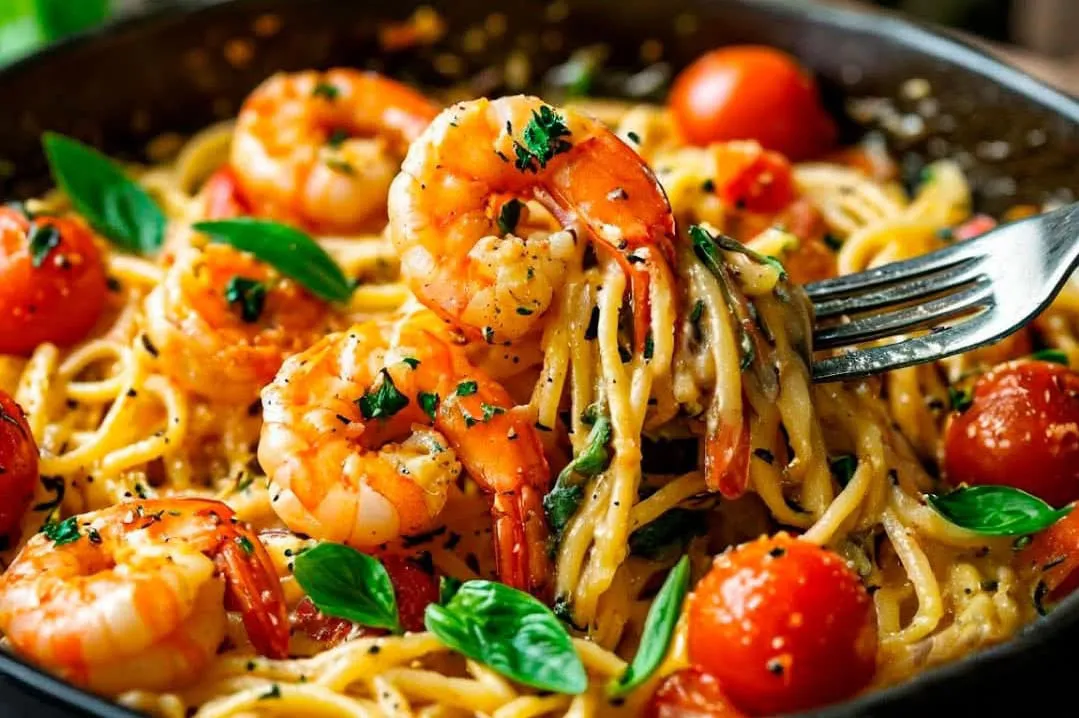 Espaguetis con camarones